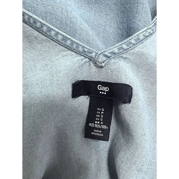 Gap Denim Tank Shift Dress Tie Back V-Neck Chambray Knee Length Small - Picture 8 of 10